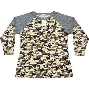 ANDTHEWHY Los Angeles Camo Raglan Long Sleeve Top Brown Grey ATW10677 Large